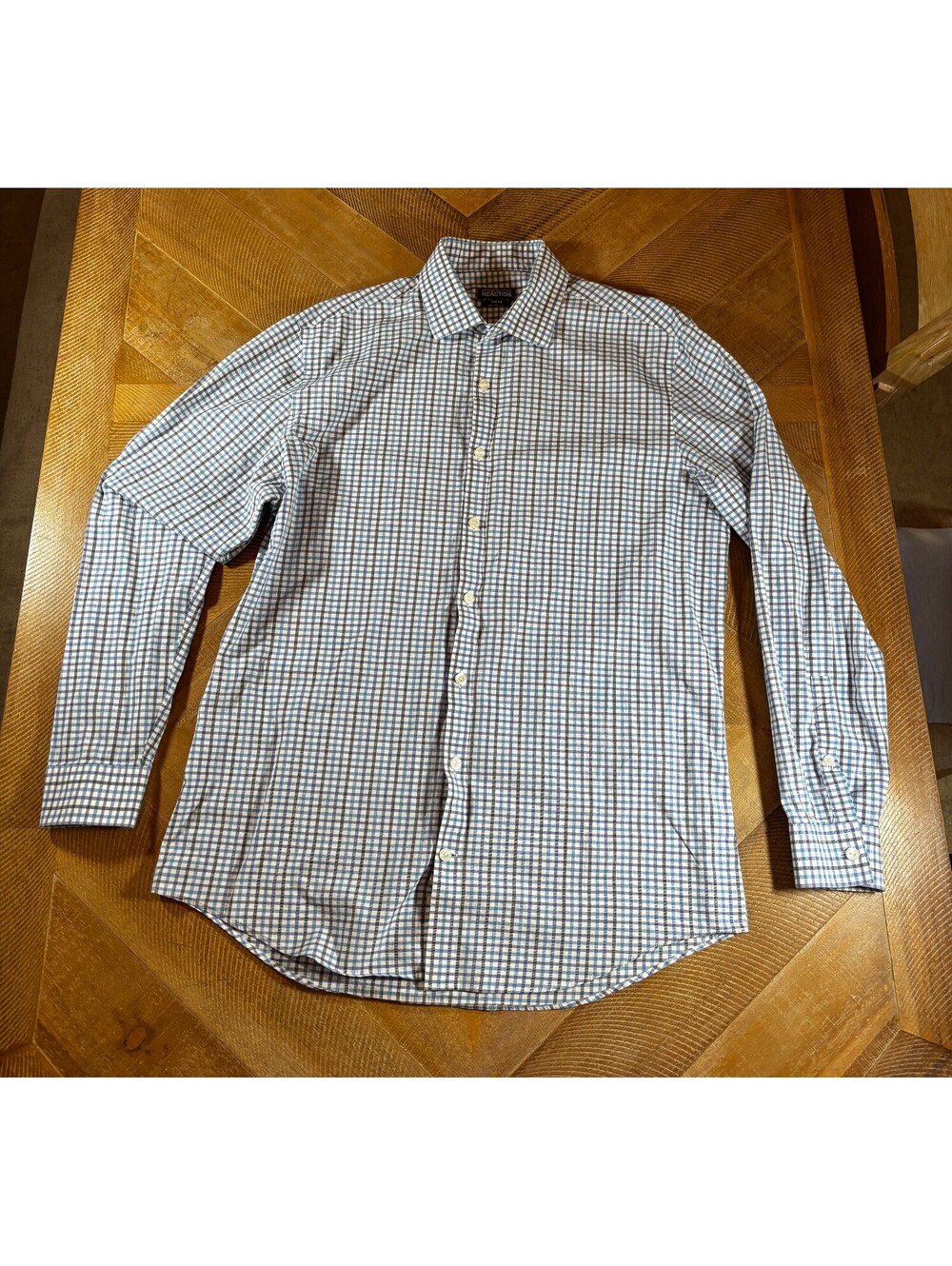 Kenneth Cole Reaction Men’s Dress Shirt 16 34/35 Slim Fit Blue Plaid (198)